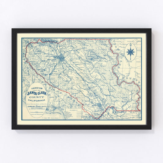 Vintage map of Santa Clara County, California, 1913