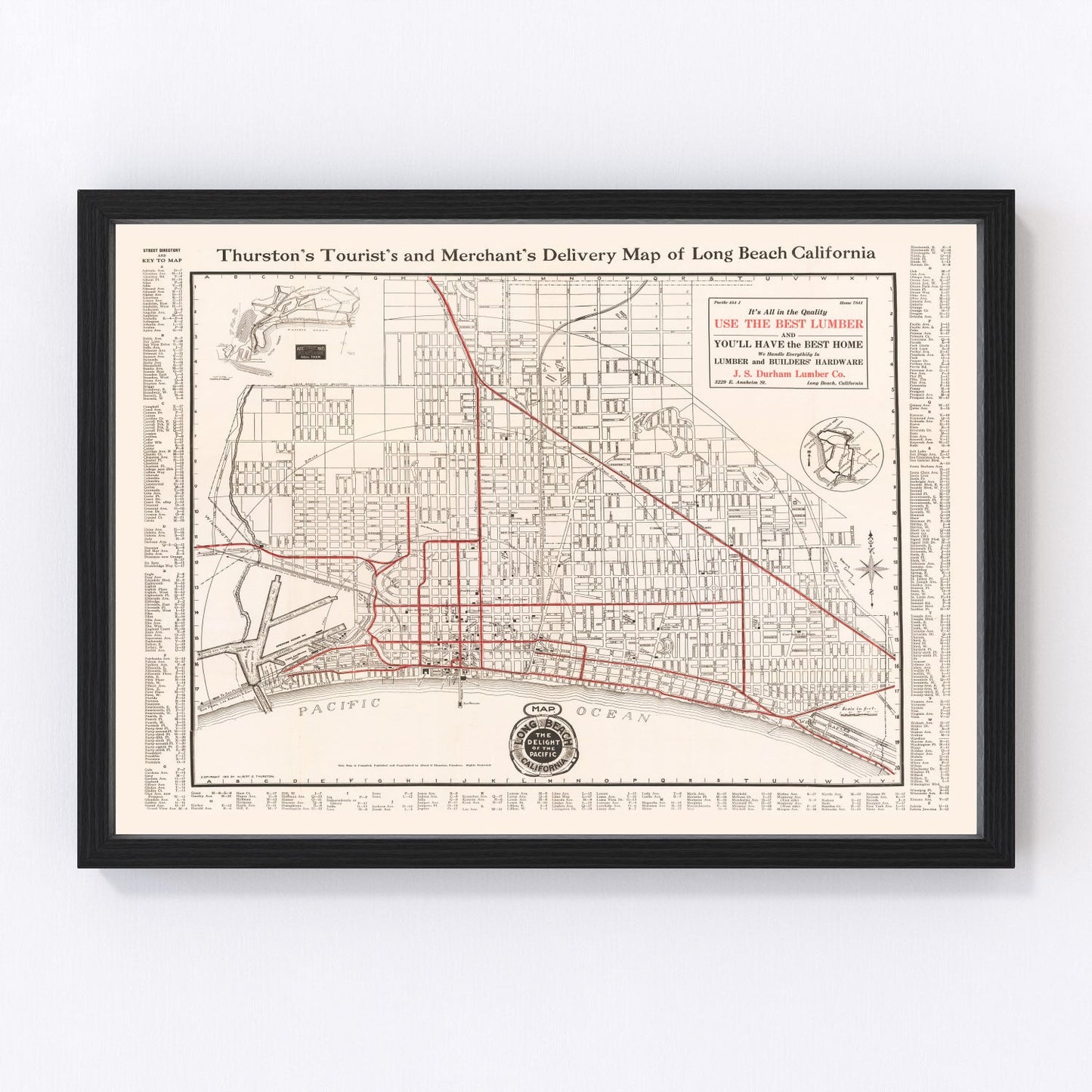 vintage map of Long Beach, California, 1913