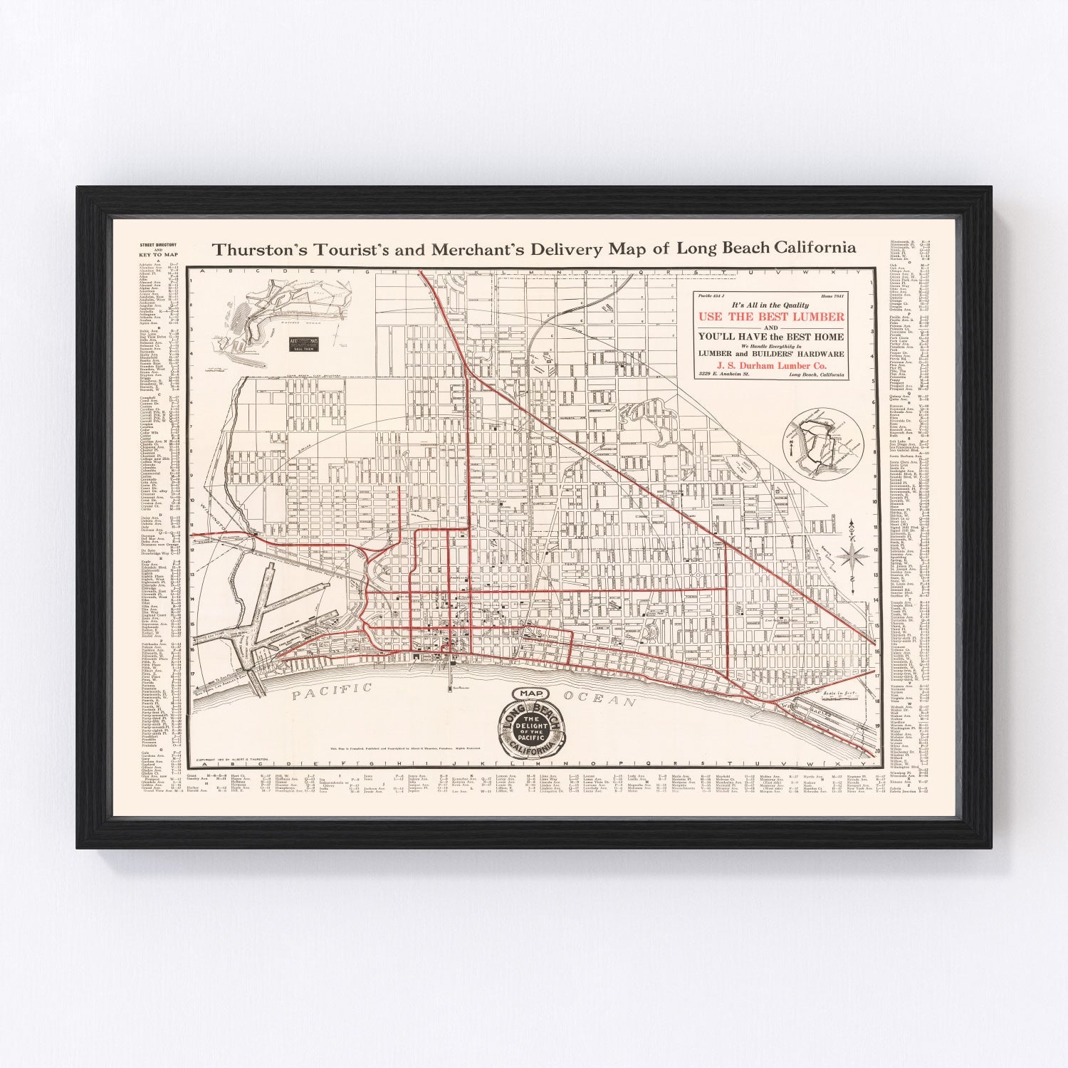 vintage map of Long Beach, California, 1913