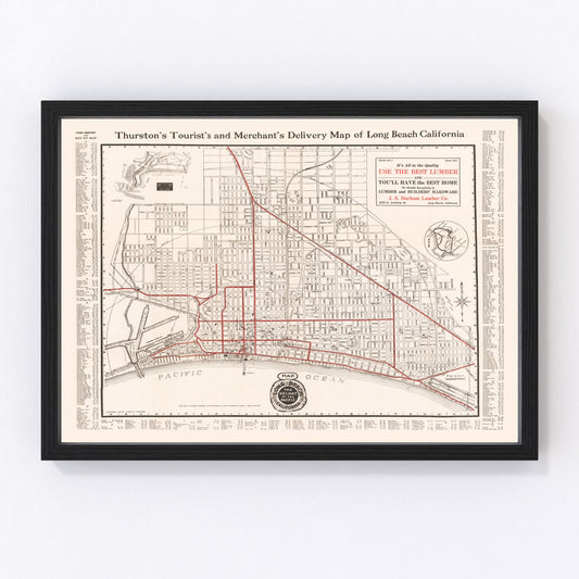 vintage map of Long Beach, California, 1913