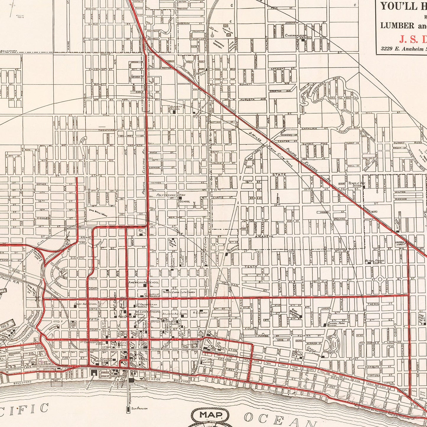 Vintage Map of Long Beach, California, 1913
