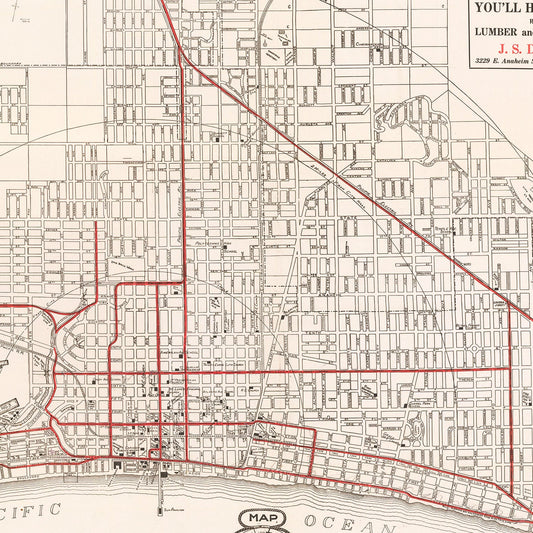 Vintage Map of Long Beach, California, 1913