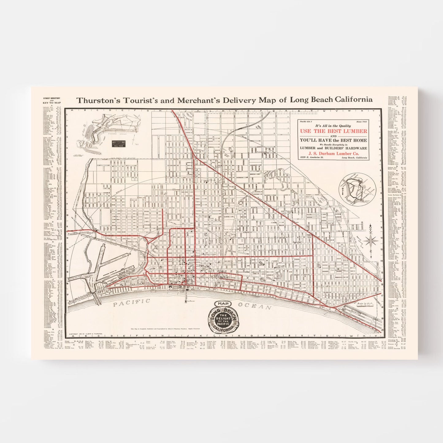 Vintage Map of Long Beach, California, 1913
