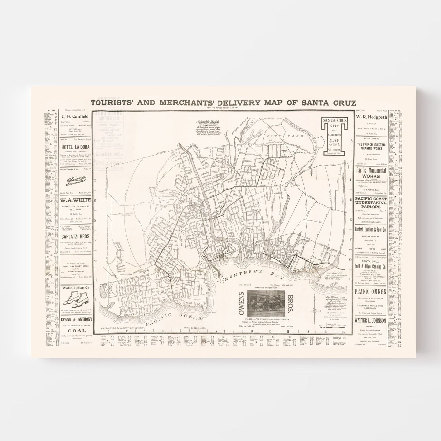 Vintage Map of Santa Cruz, California, 1913