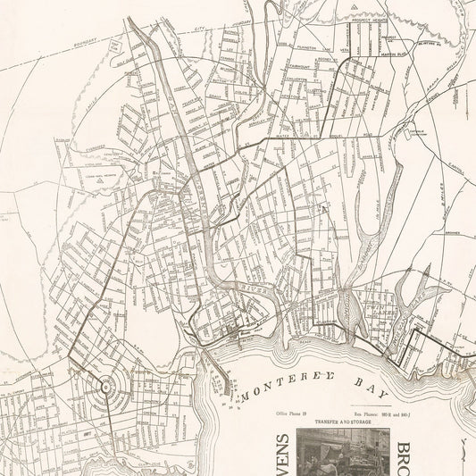 Vintage Map of Santa Cruz, California, 1913