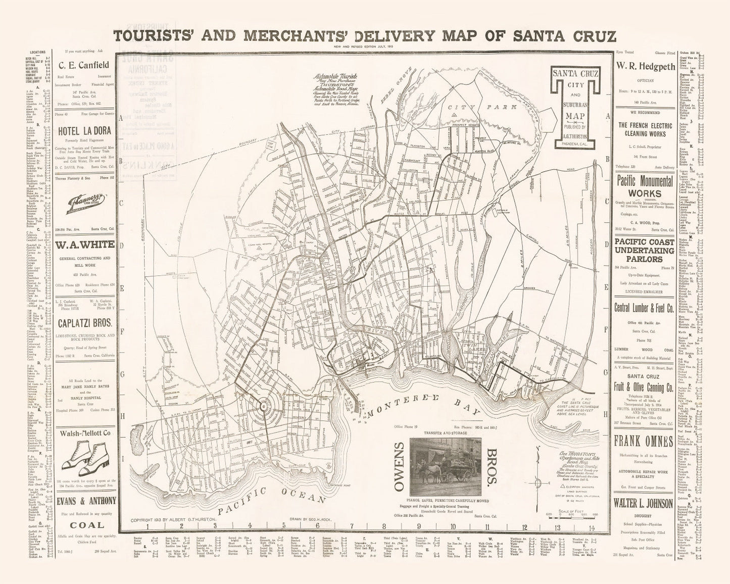 Vintage Map of Santa Cruz, California, 1913