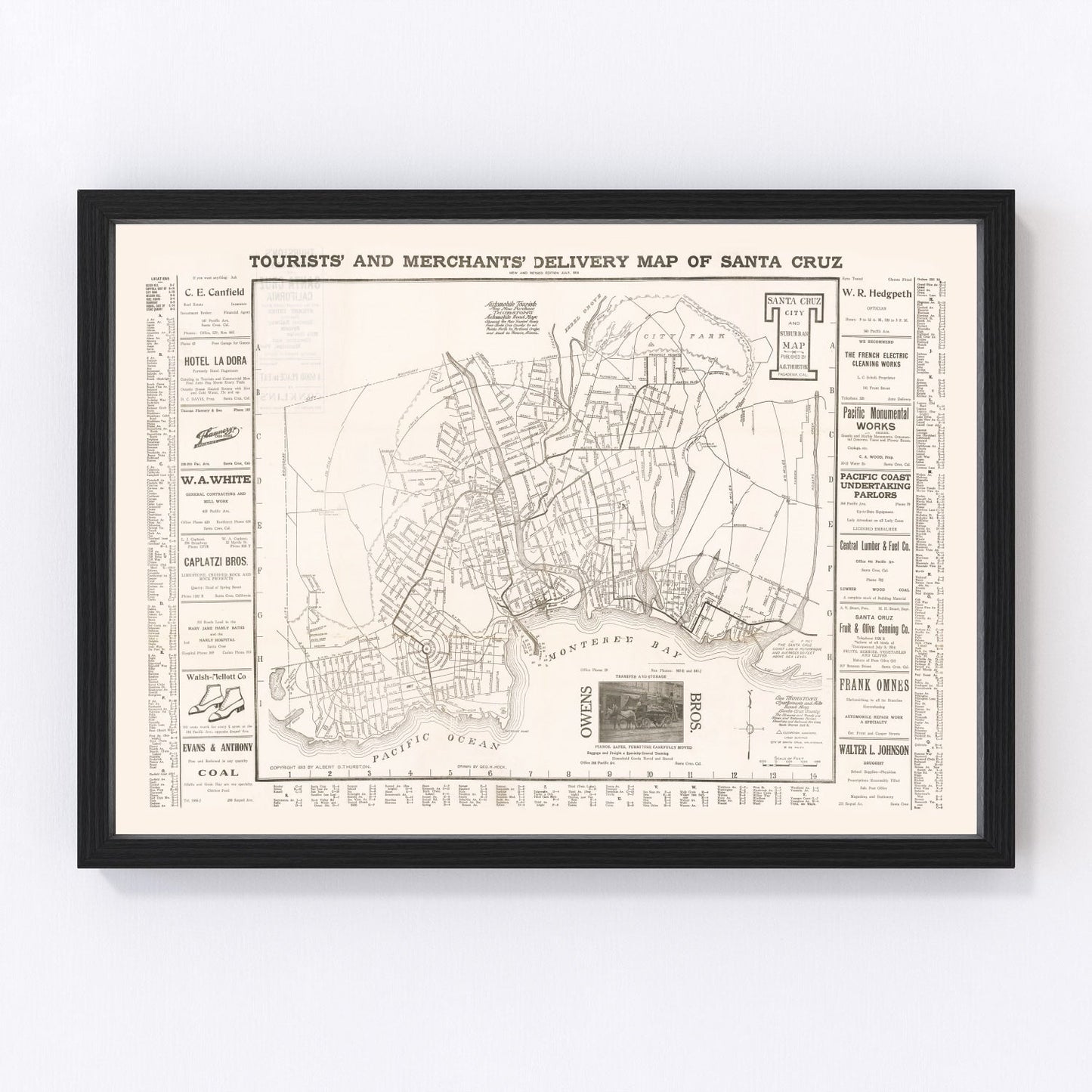 vintage map of Santa Cruz, California, 1913