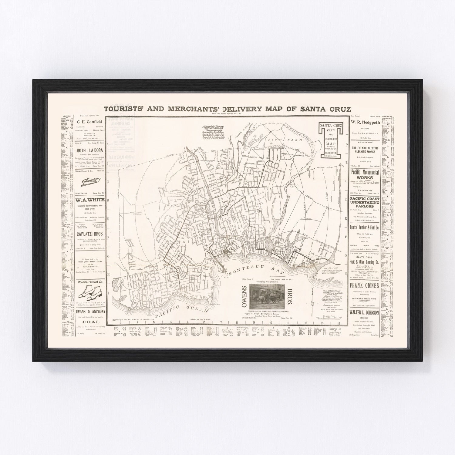 vintage map of Santa Cruz, California, 1913