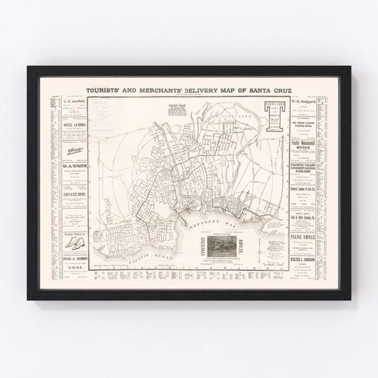 vintage map of Santa Cruz, California, 1913