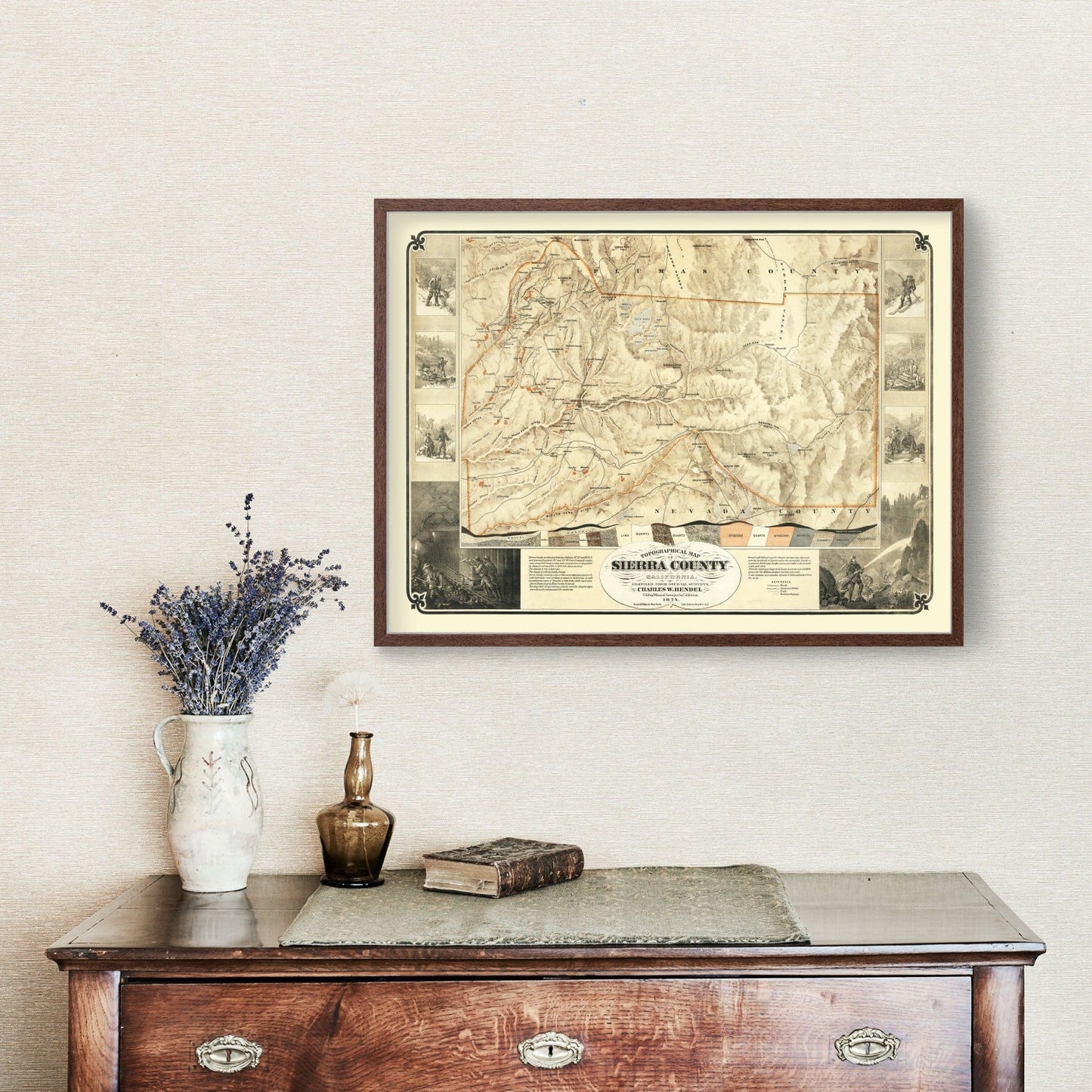 Vintage Map of Sierra County, California, 1874