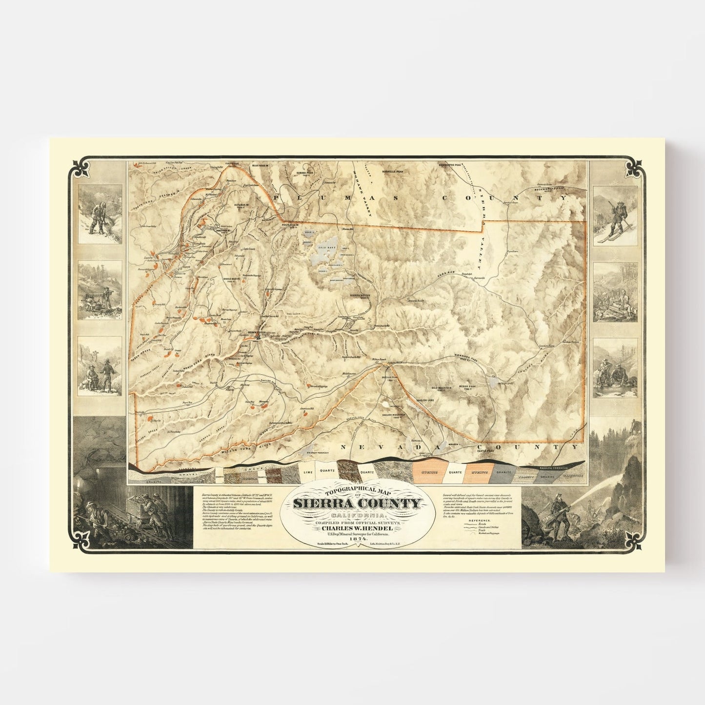 Vintage Map of Sierra County, California, 1874