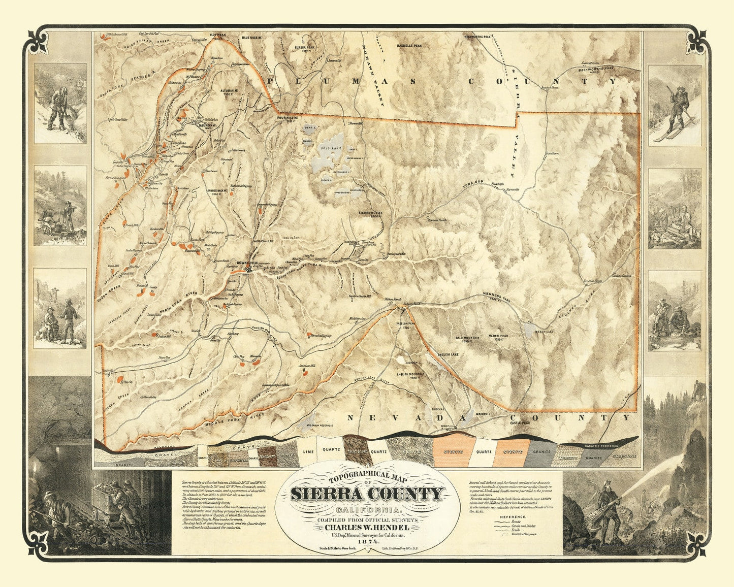 Vintage Map of Sierra County, California, 1874