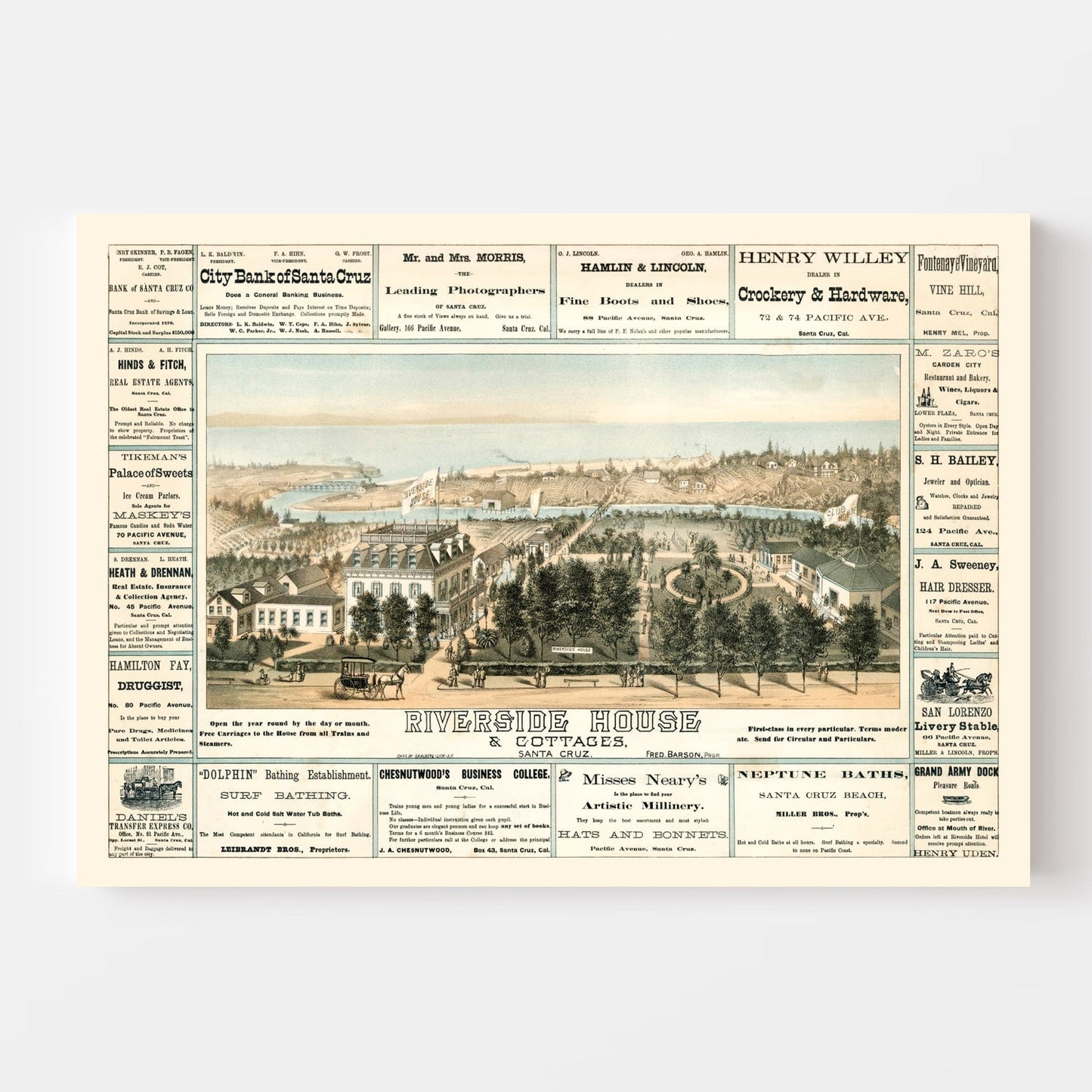 Vintage Map of Santa Cruz, California, 1878 (No. 2)
