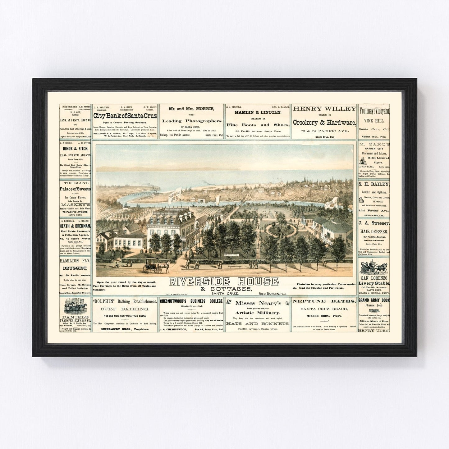vintage map of Santa Cruz, California, 1878