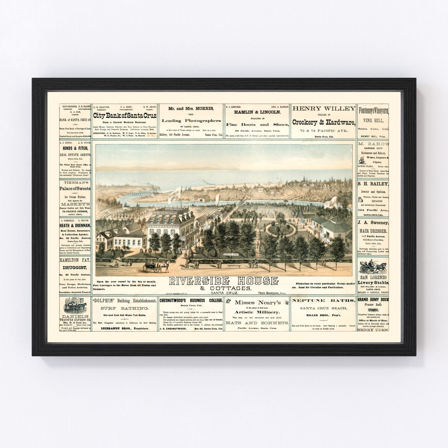 vintage map of Santa Cruz, California, 1878