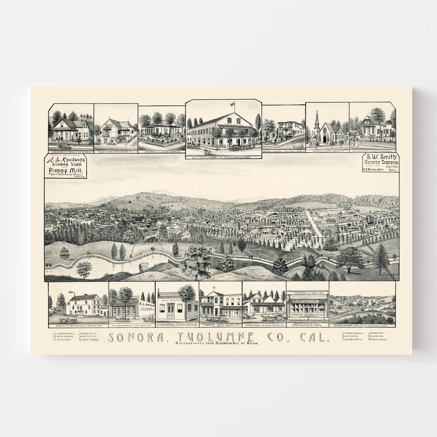 Vintage Map of Sonora, California, 1880