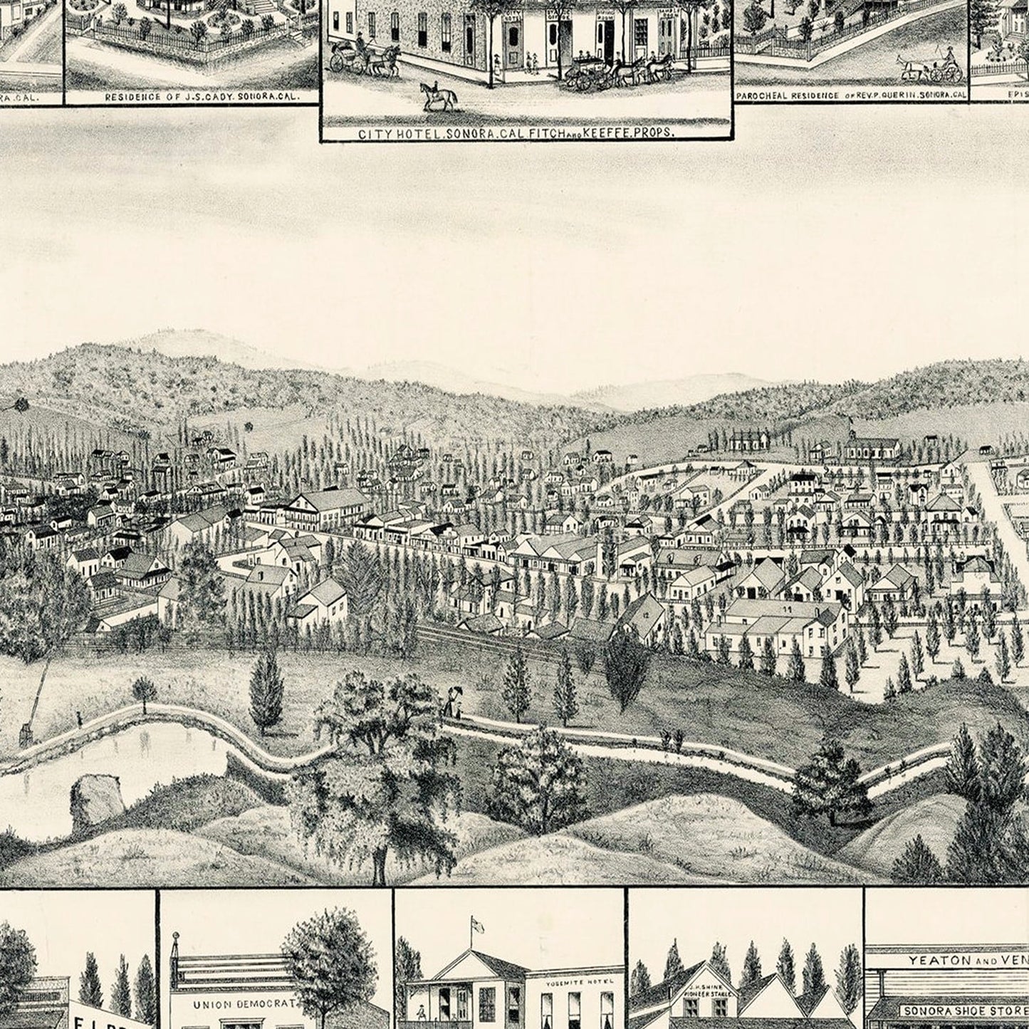 Vintage Map of Sonora, California, 1880