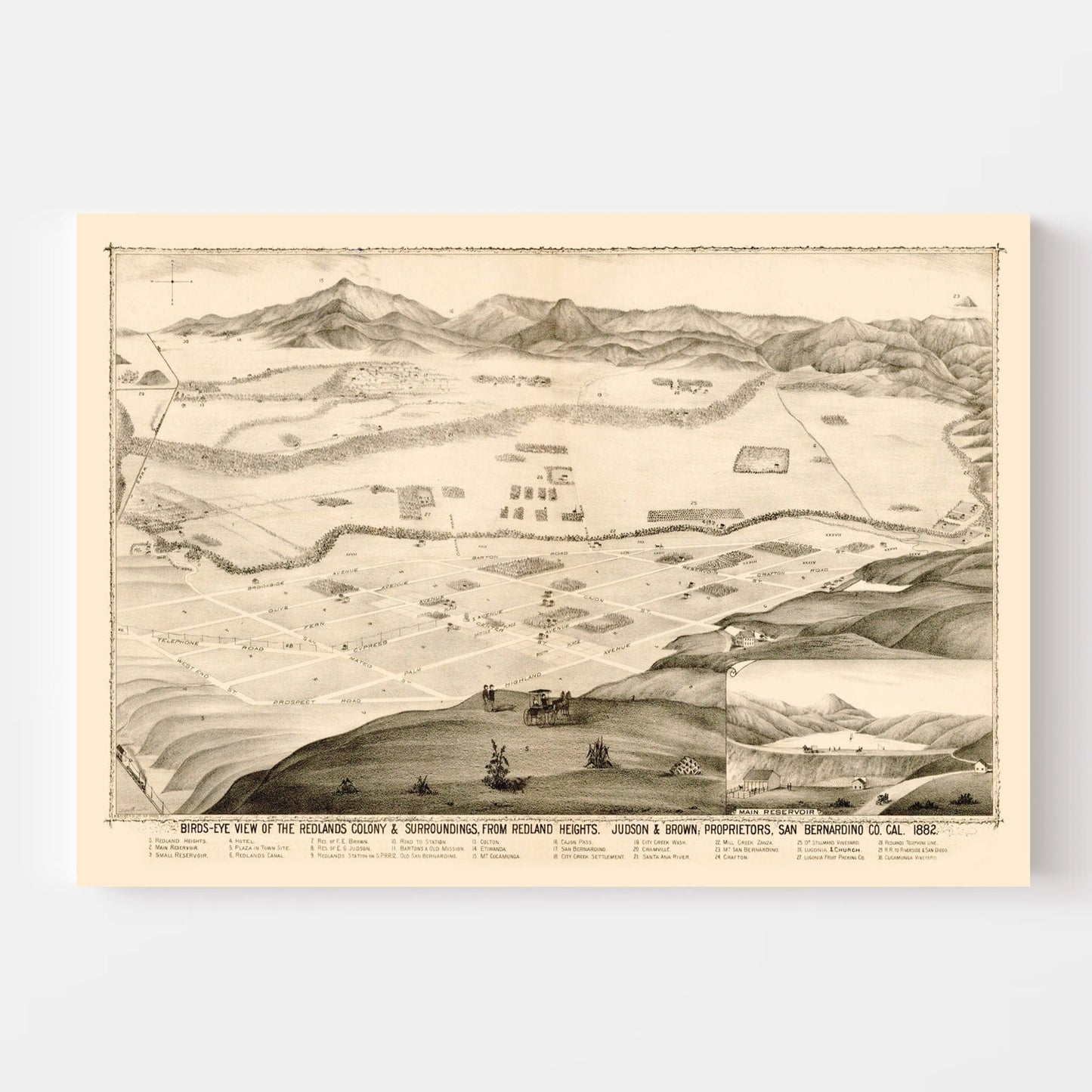 Vintage Map of Redlands, California, 1882