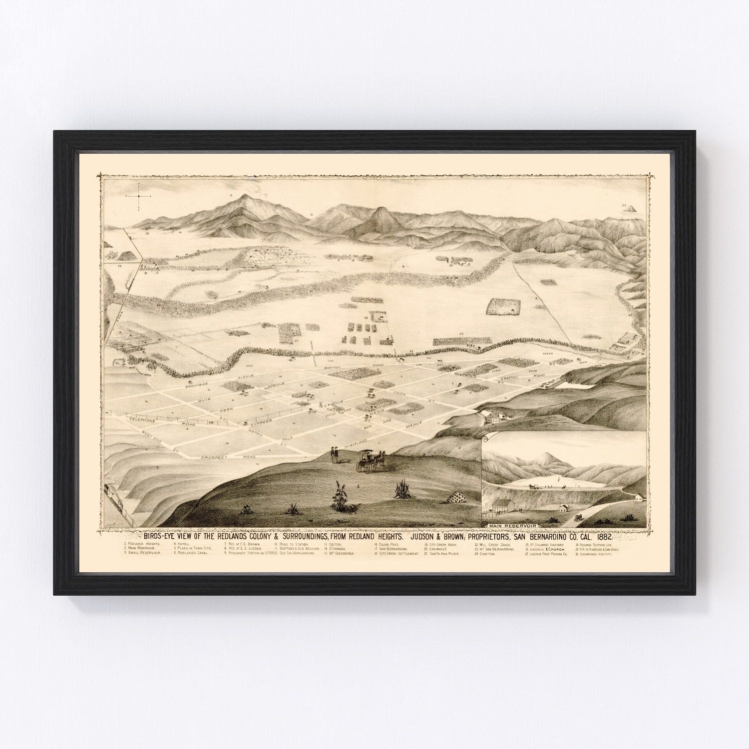 Vintage map of Redlands, California, 1882