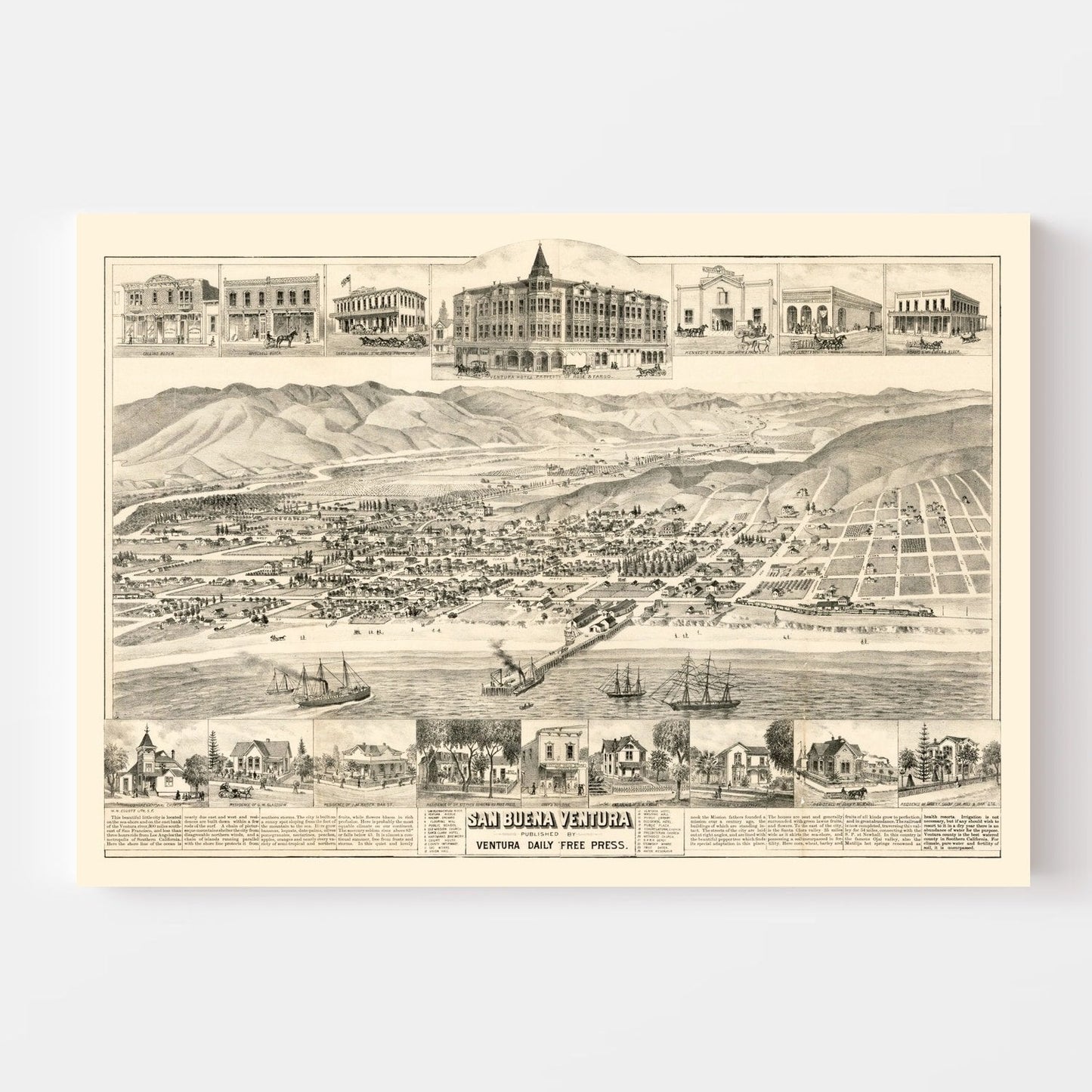 Vintage Map of San Buenaventura, California, 1884 II