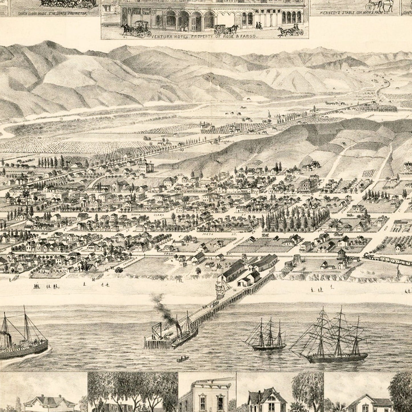 Vintage Map of San Buenaventura, California, 1884 II