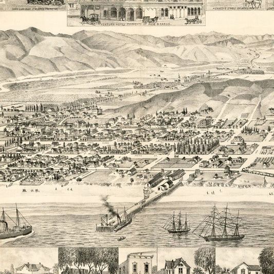 Vintage Map of San Buenaventura, California, 1884 II