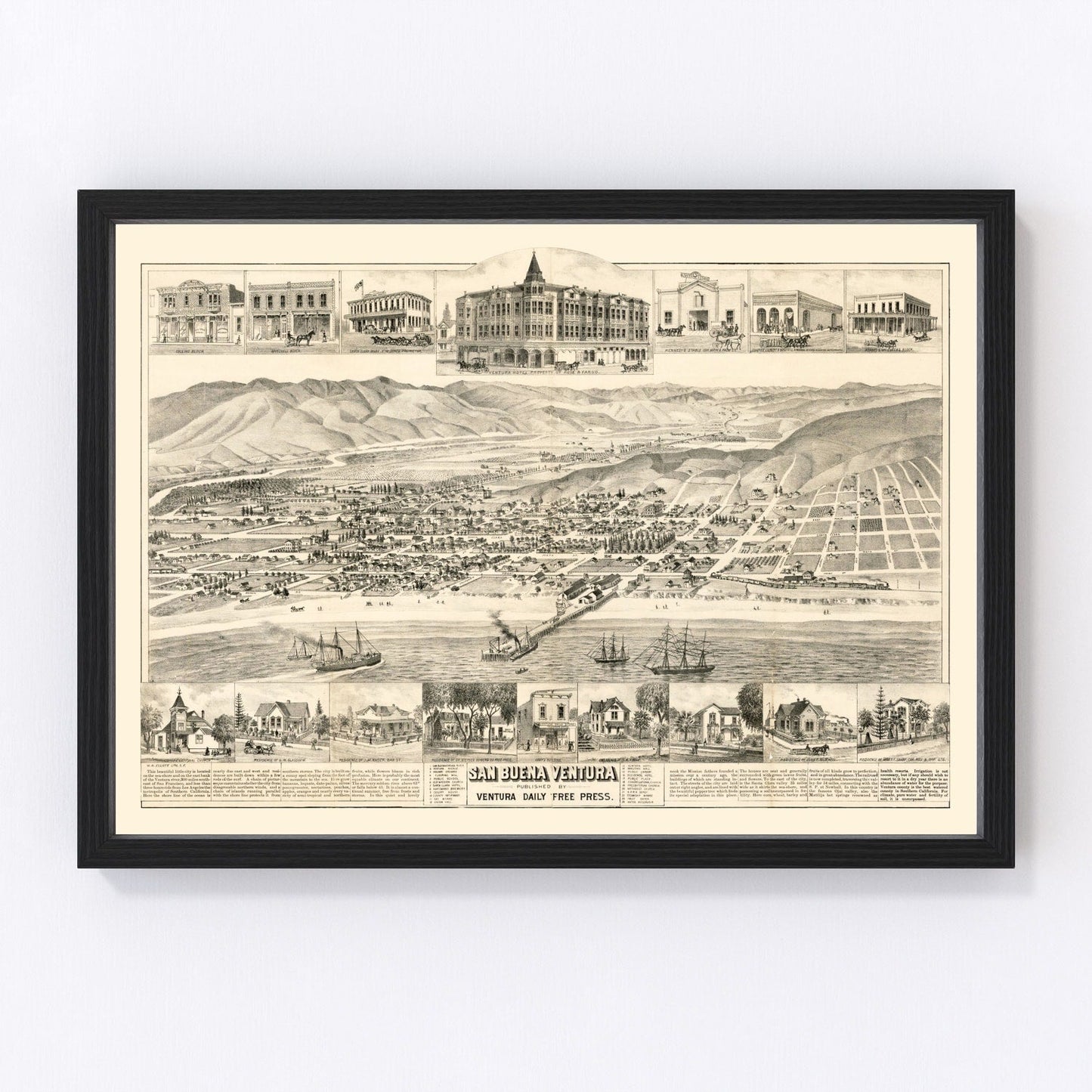 vintage map of San Buenaventura, California, 1884