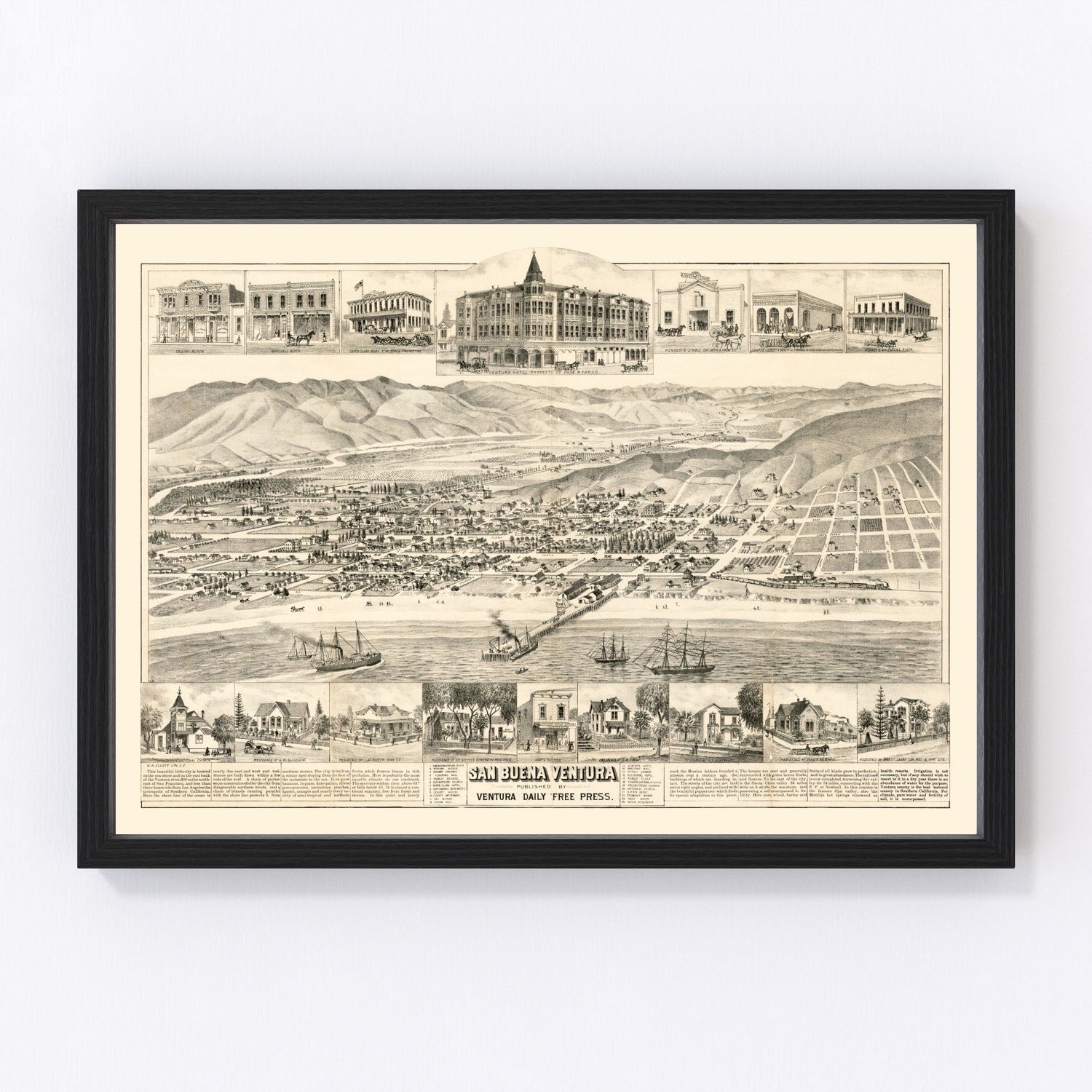 vintage map of San Buenaventura, California, 1884