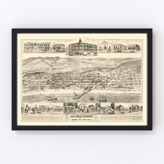 vintage map of San Buenaventura, California, 1884