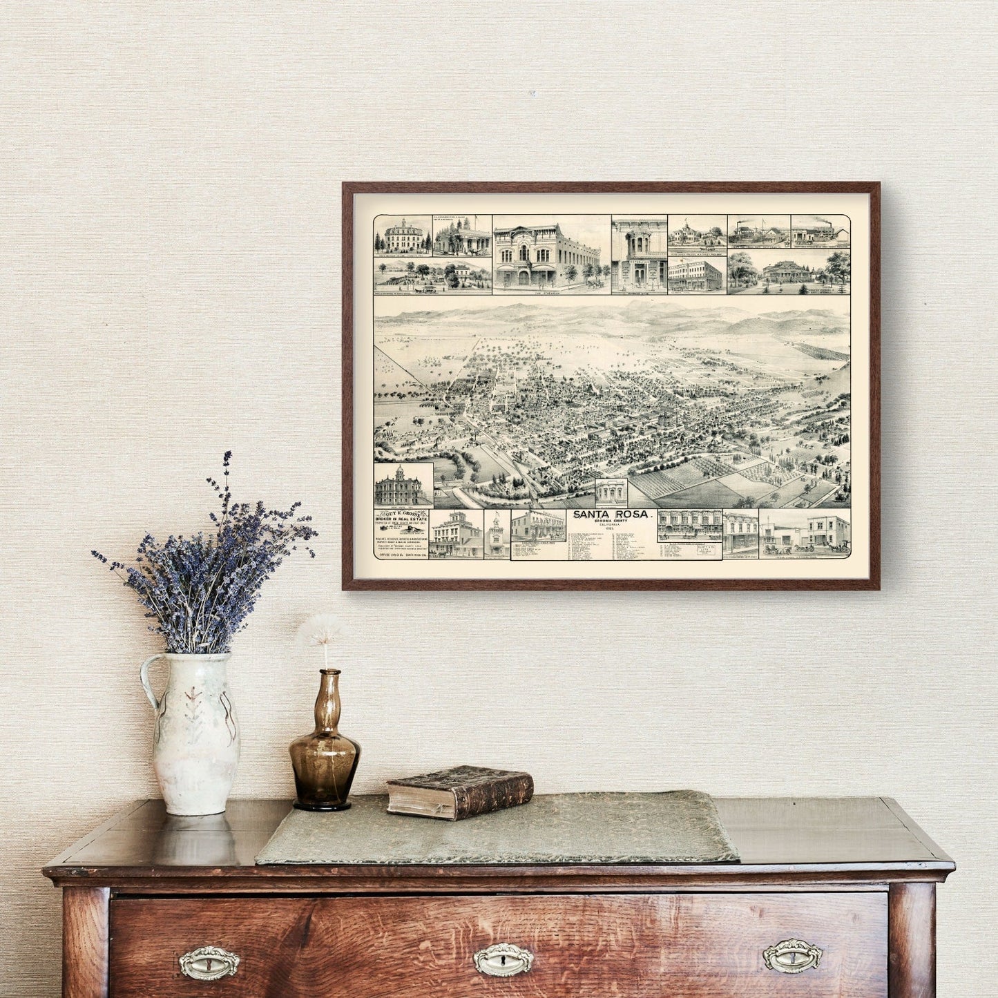 Vintage Map of Santa Rosa, California, 1885