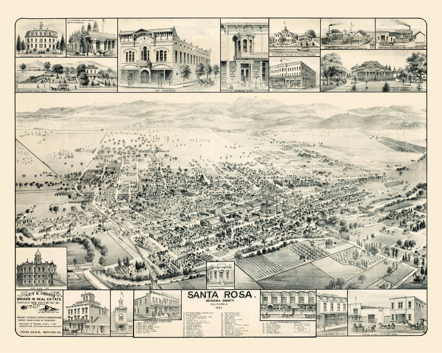 Vintage Map of Santa Rosa, California, 1885