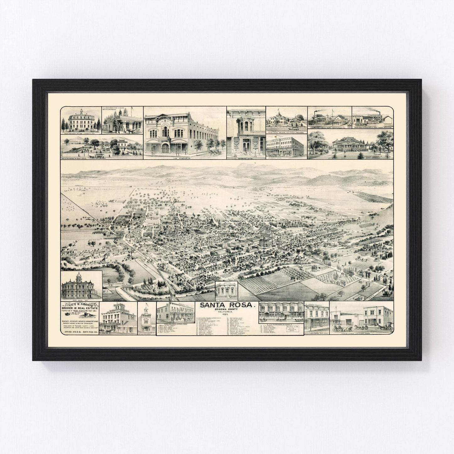 Vintage map of Santa Rosa, California, 1885