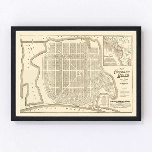 vintage map of Coronado Beach, California, 1887