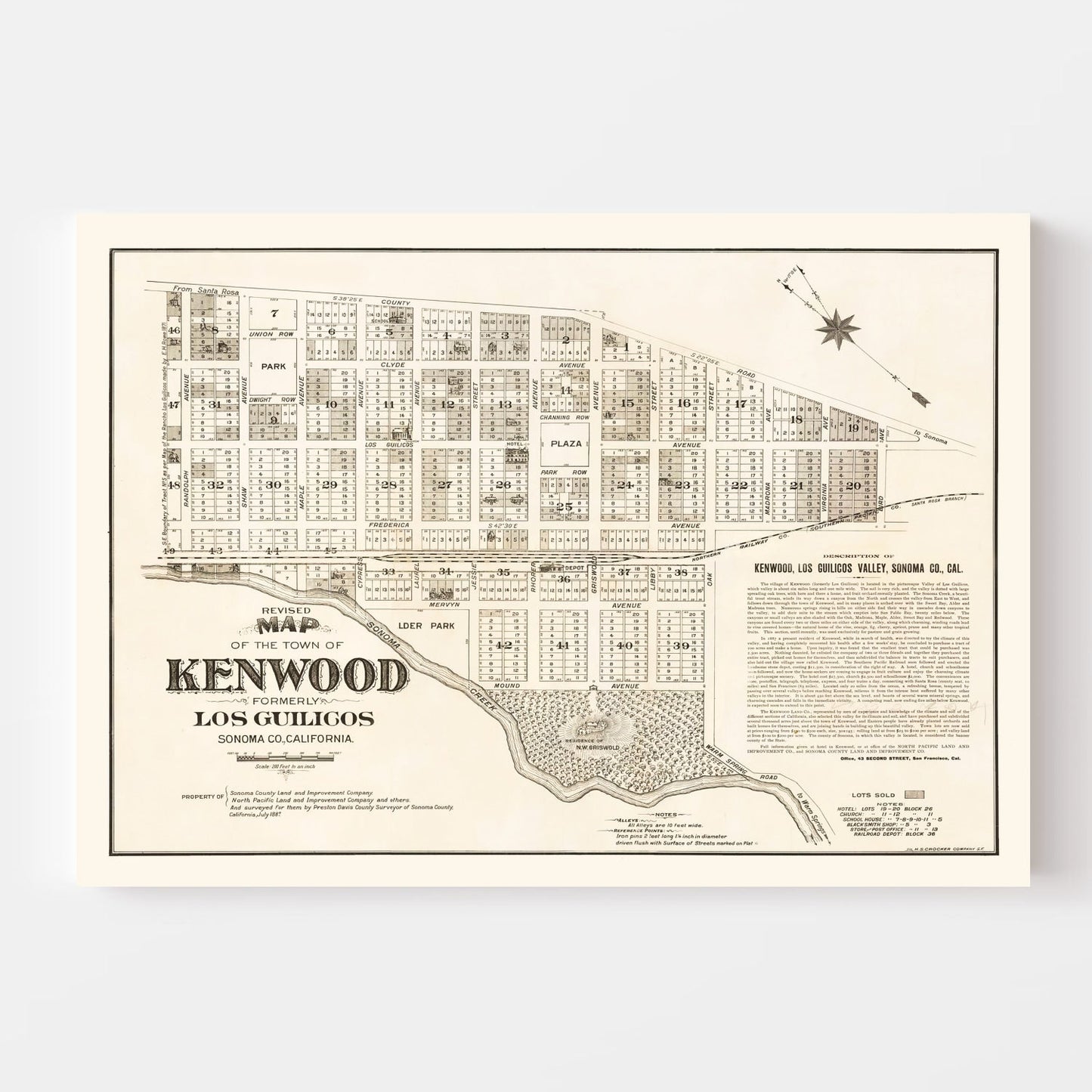 Vintage Map of Kenwood, California, 1887