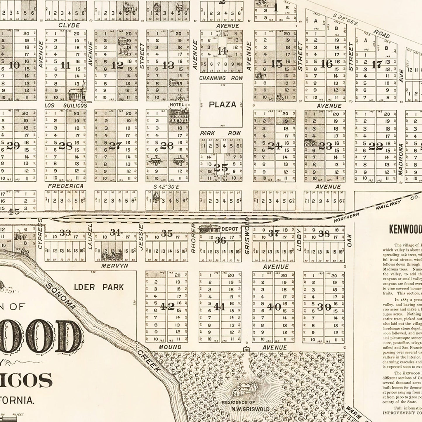 Vintage Map of Kenwood, California, 1887