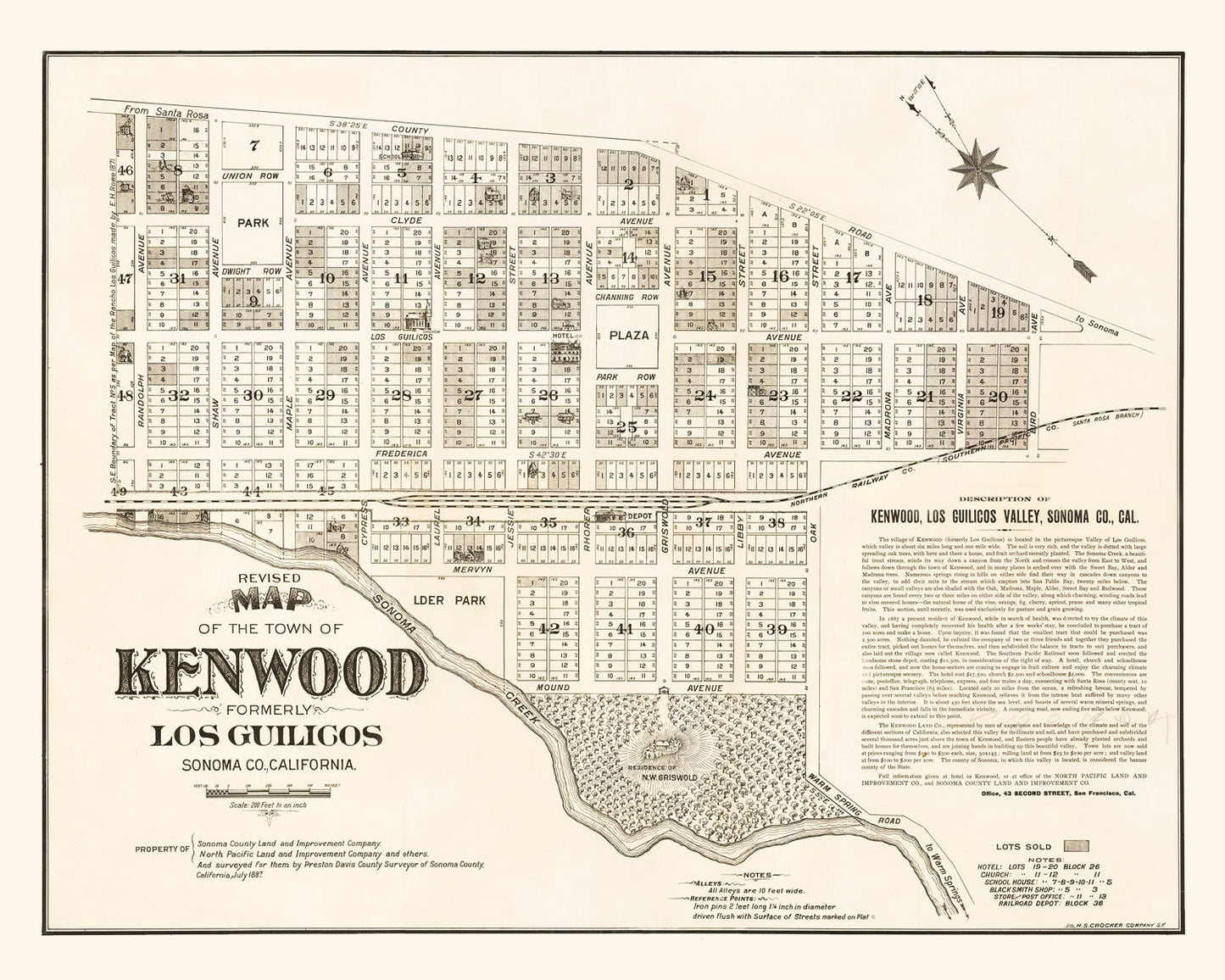 Vintage Map of Kenwood, California, 1887