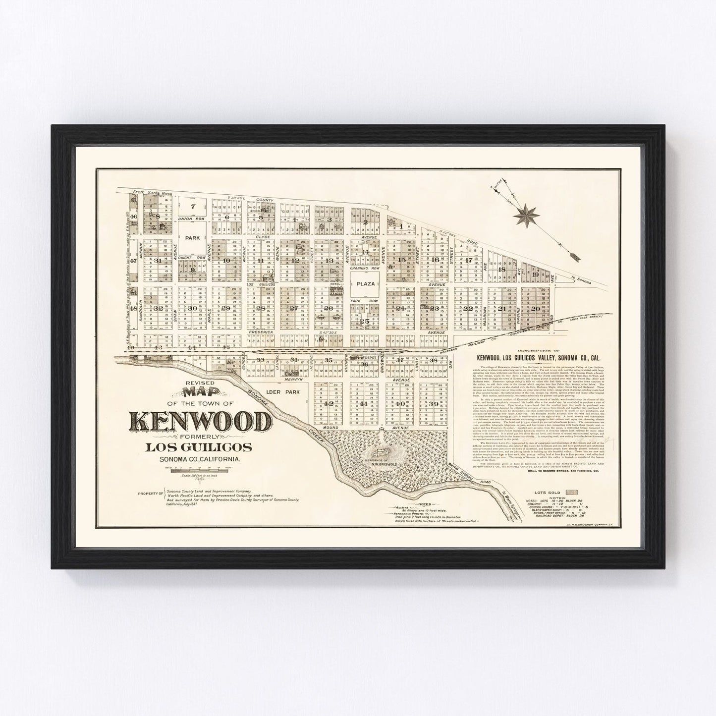 vintage map of Kenwood, California, 1887