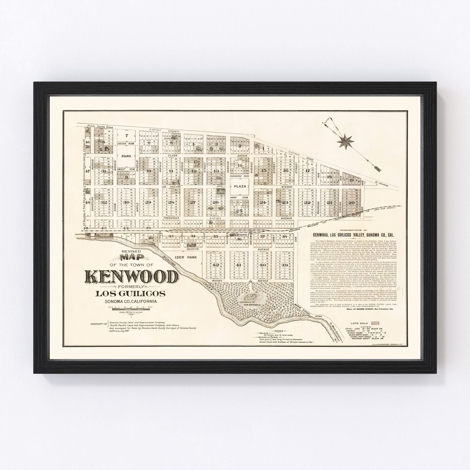 vintage map of Kenwood, California, 1887