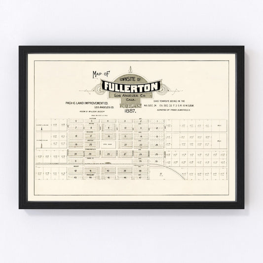 vintage map of Fullerton, California, 1887