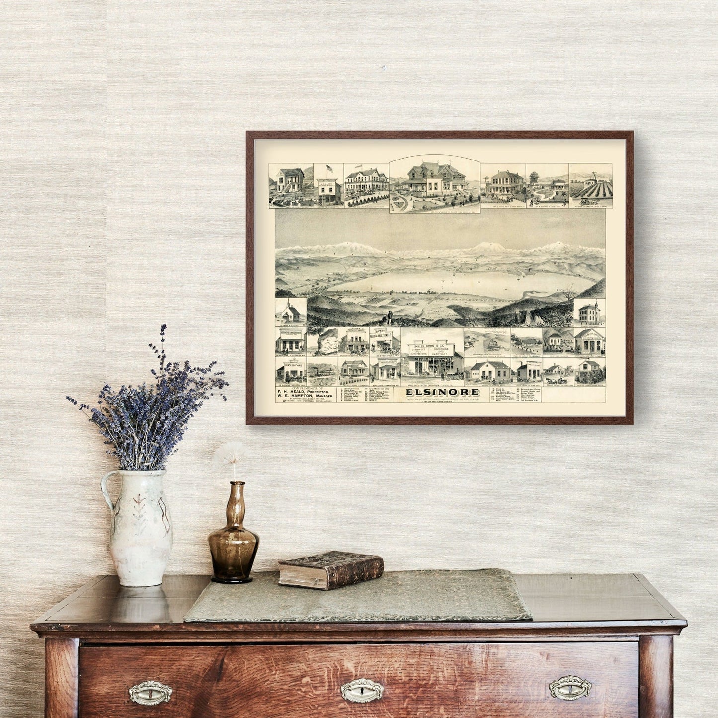 Vintage Map of Elsinore, California 1887