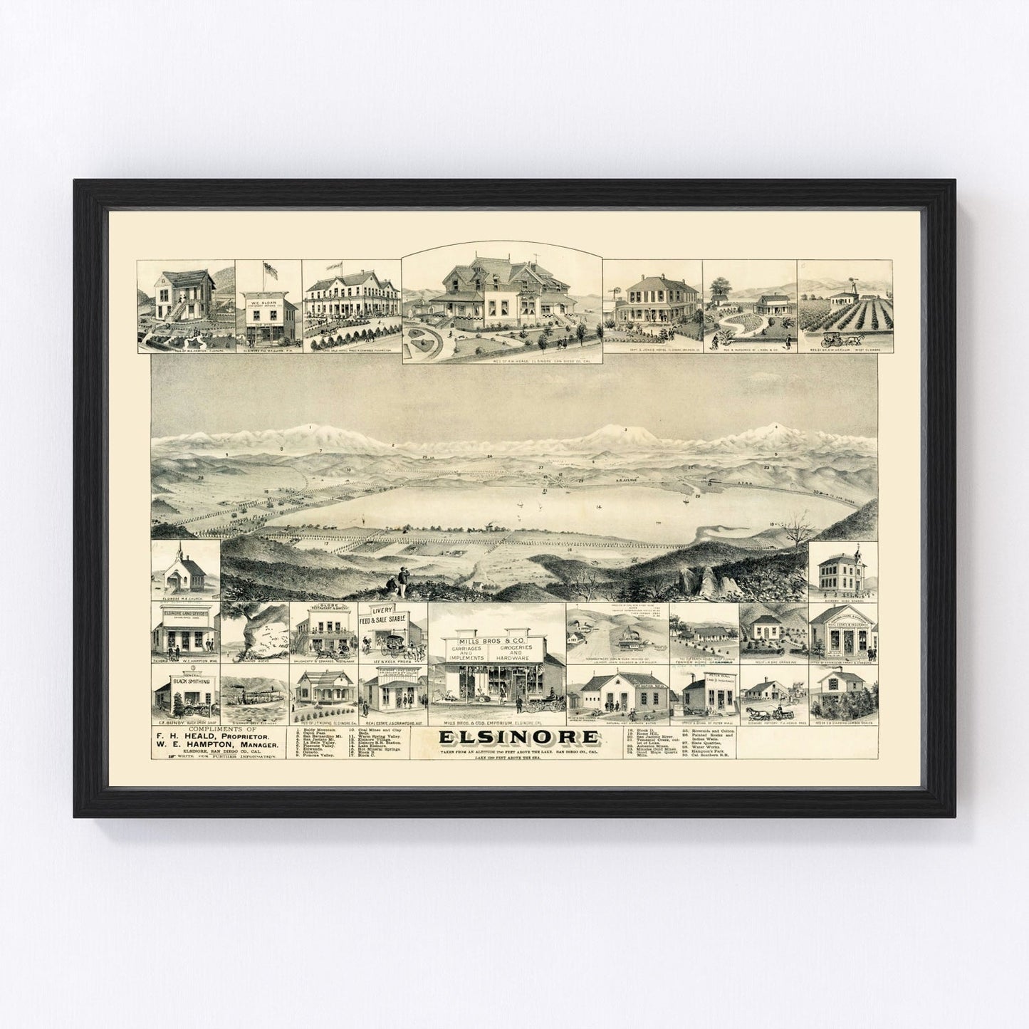 vintage map of Elsinore (Lake Elsinore), California, 1887