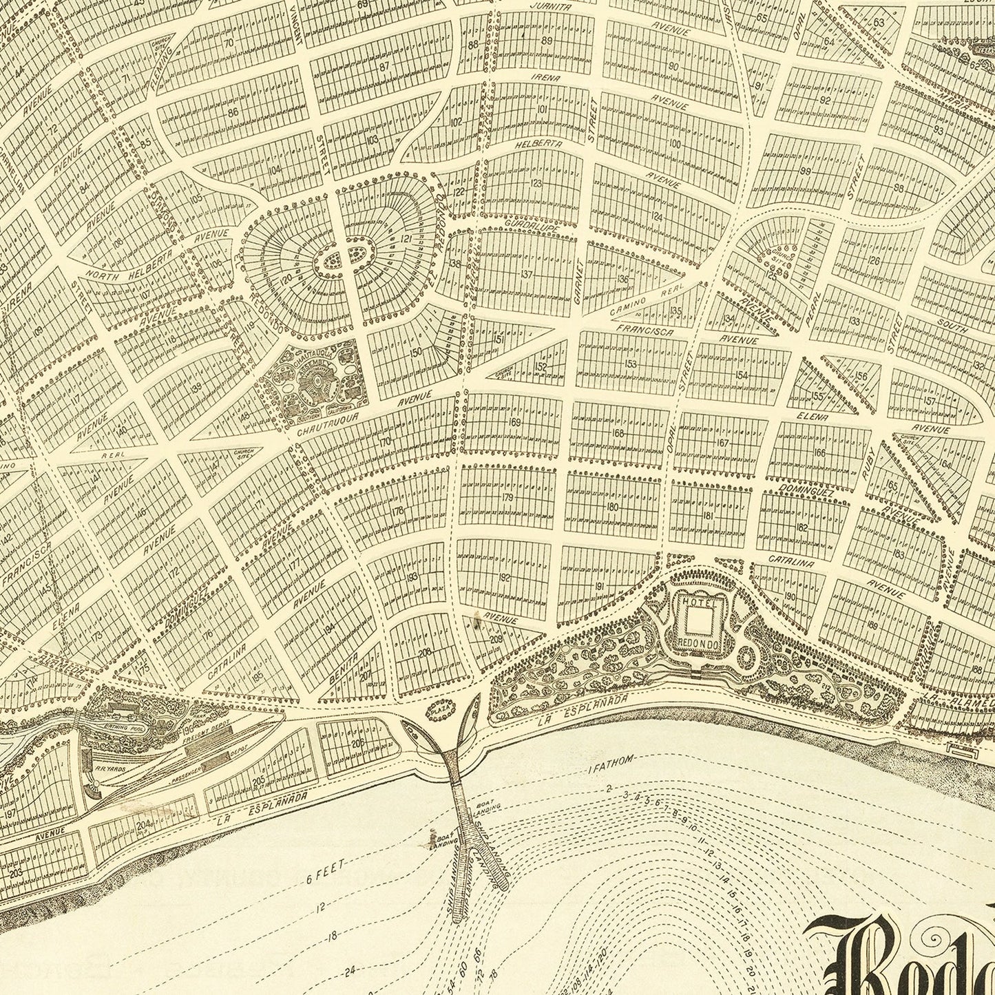 Vintage Map of Redondo Beach, Los Angeles County, California, 1888
