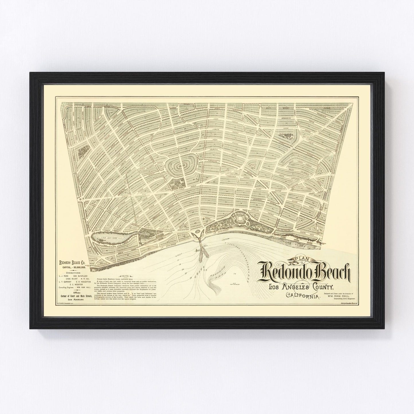 Vintage map of Redondo Beach, California, 1888