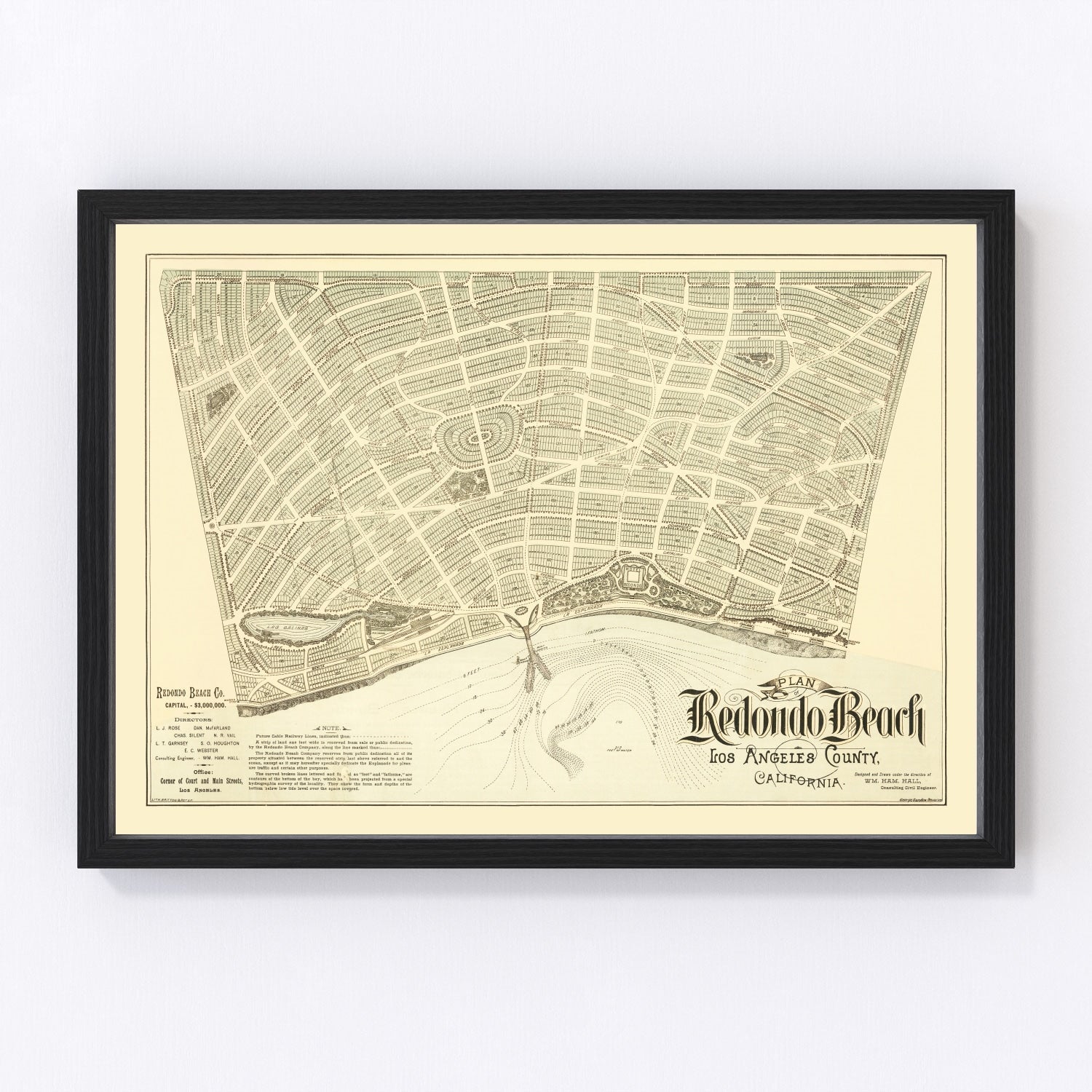 Vintage map of Redondo Beach, California, 1888