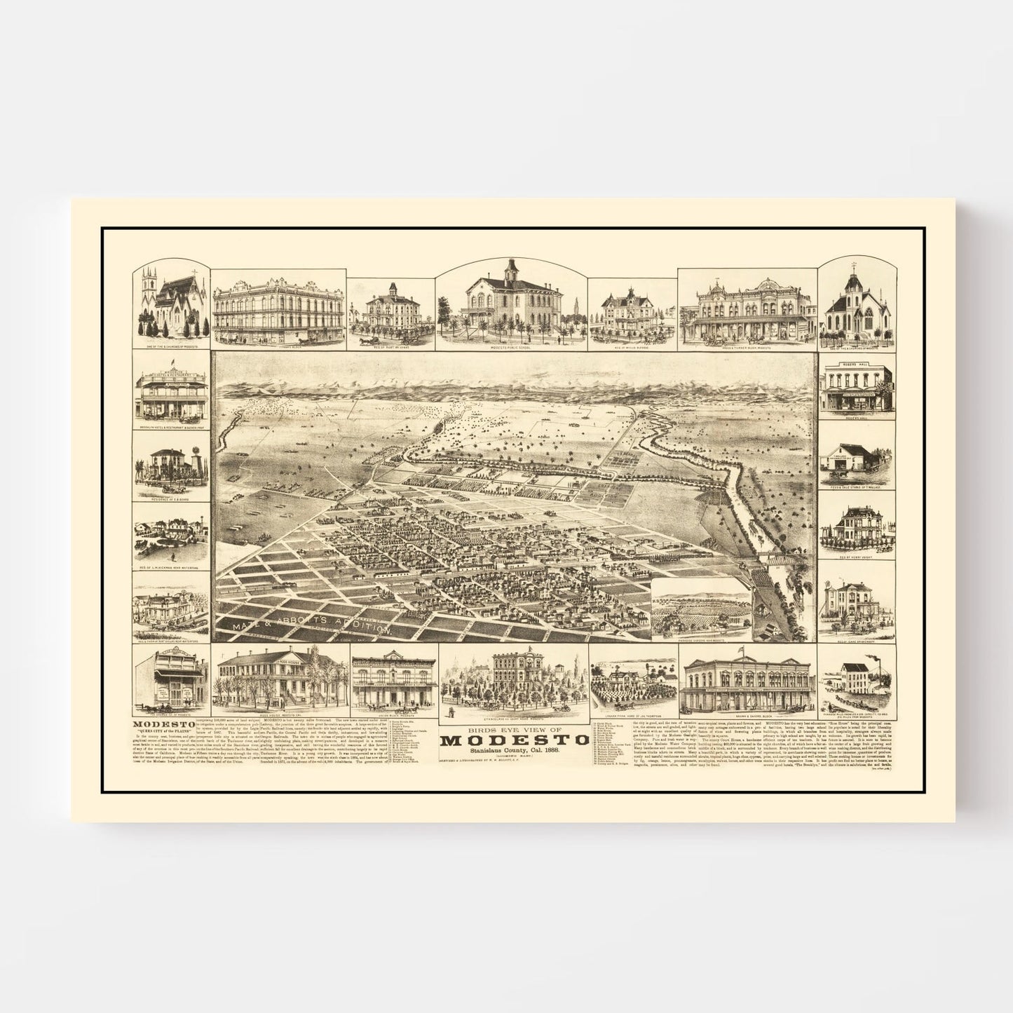 Vintage Map of Modesto, California, 1888 (v2)
