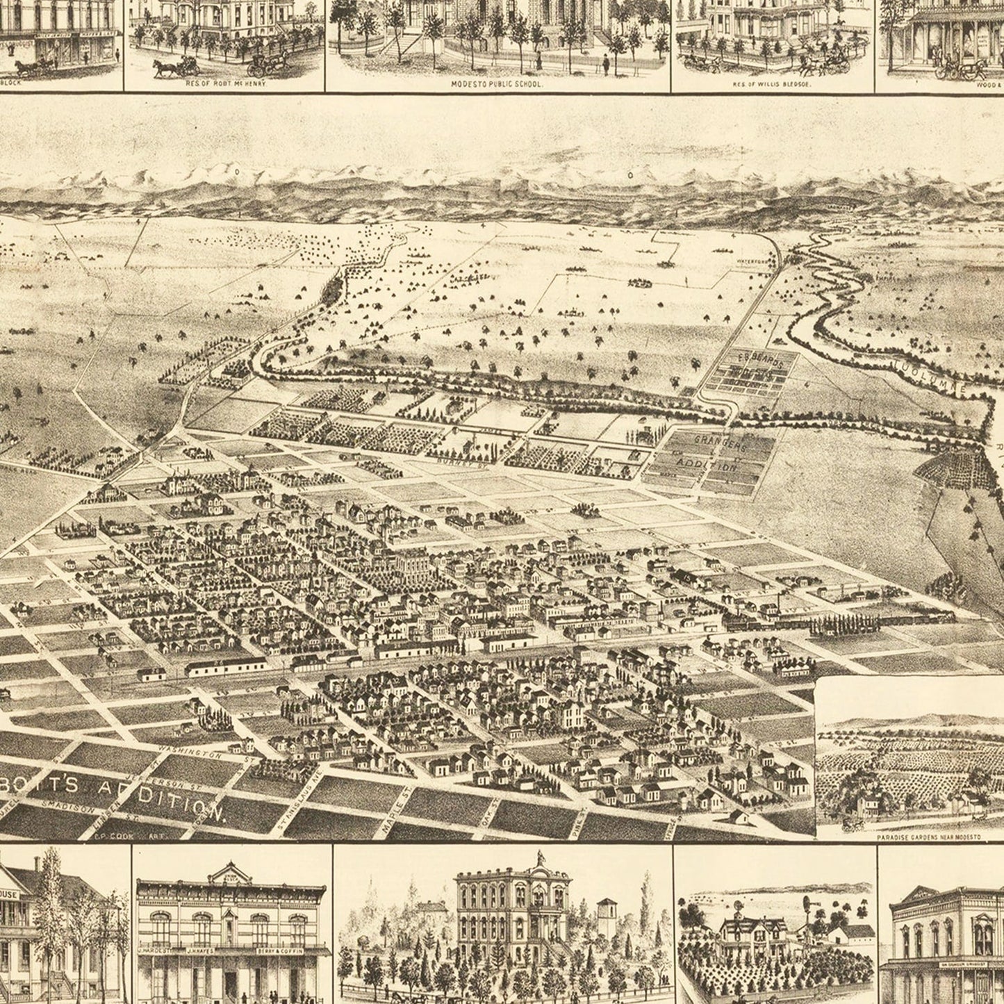 Vintage Map of Modesto, California, 1888 (v2)