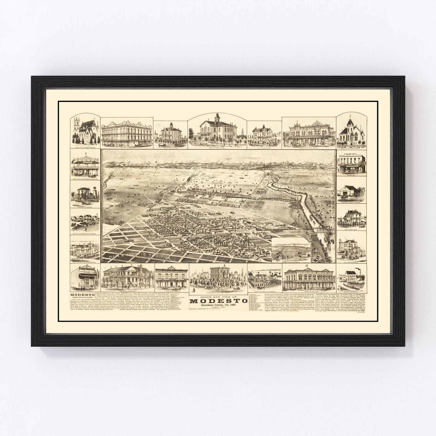 Vintage map of Modesto, California, 1888