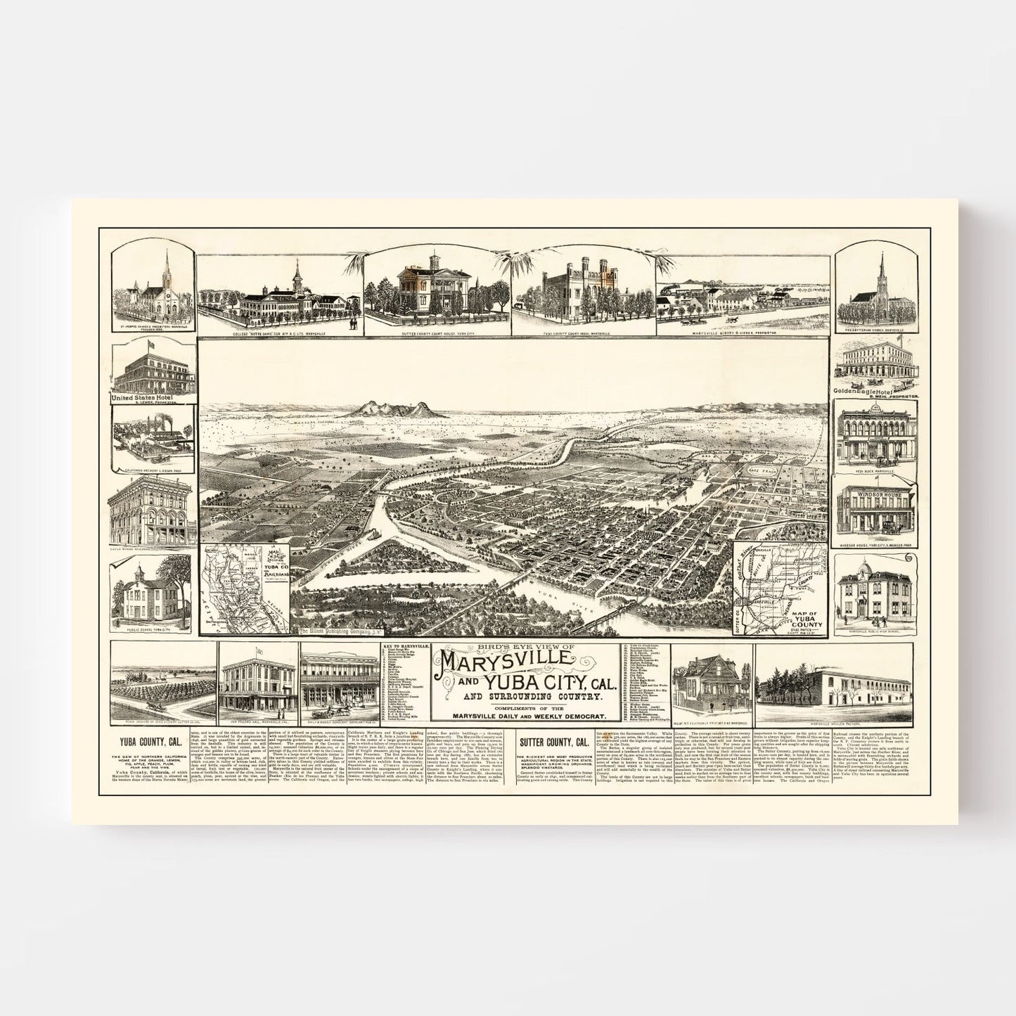 Vintage Map of Yuba California, 1888