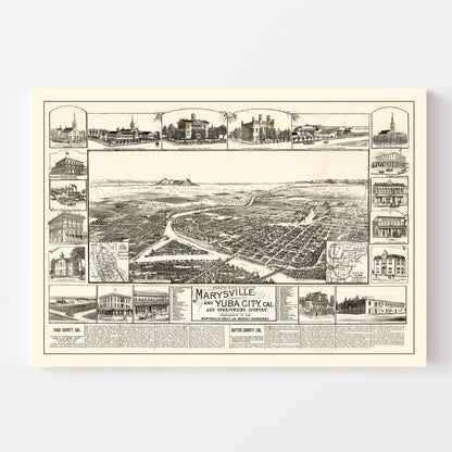 Vintage Map of Yuba California, 1888