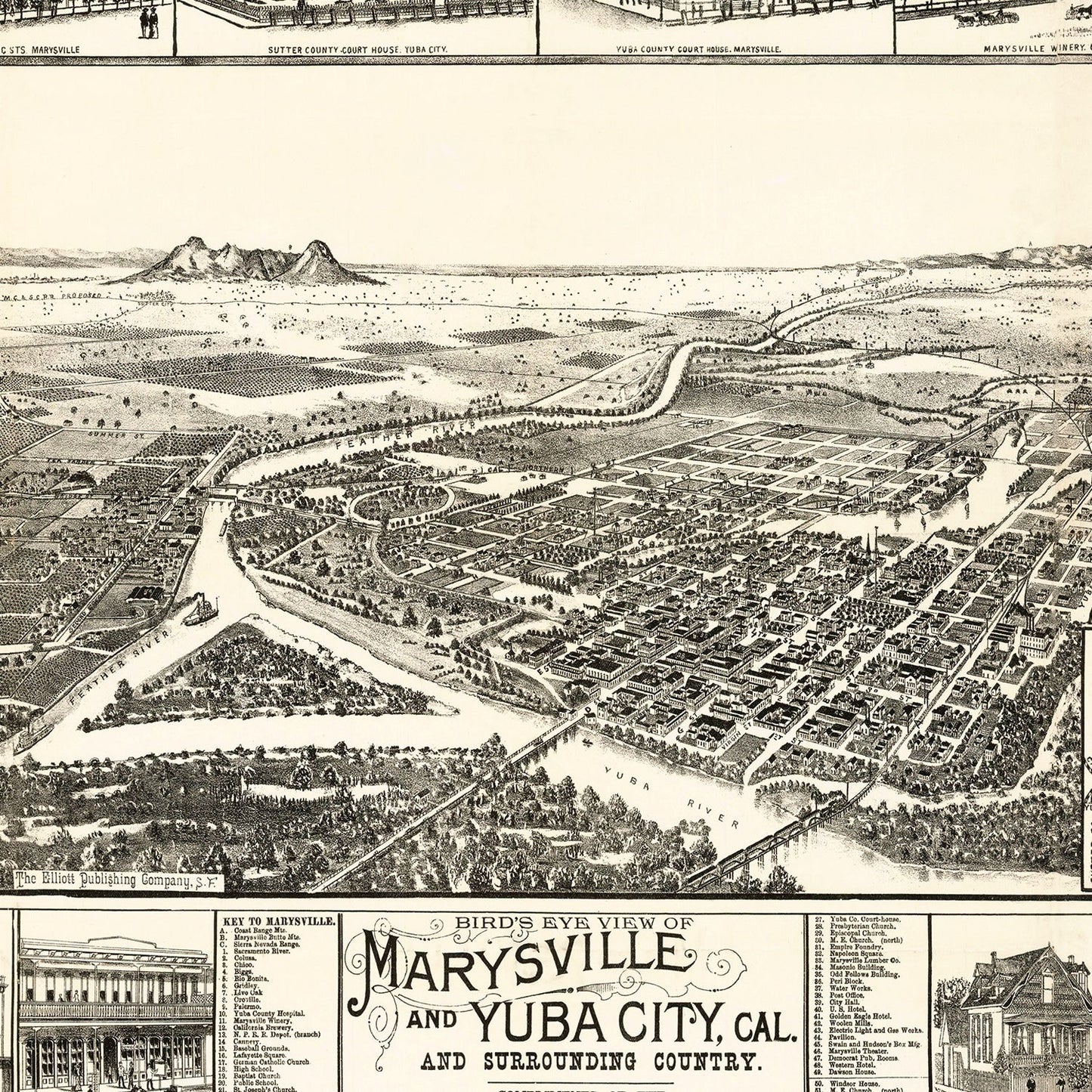 Vintage Map of Yuba California, 1888